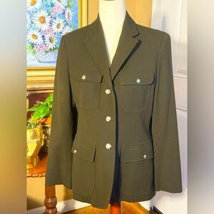 Vintage Ralph Lauren Wool Blazer Jacket Horse Buttons Fitted Large Petite Green